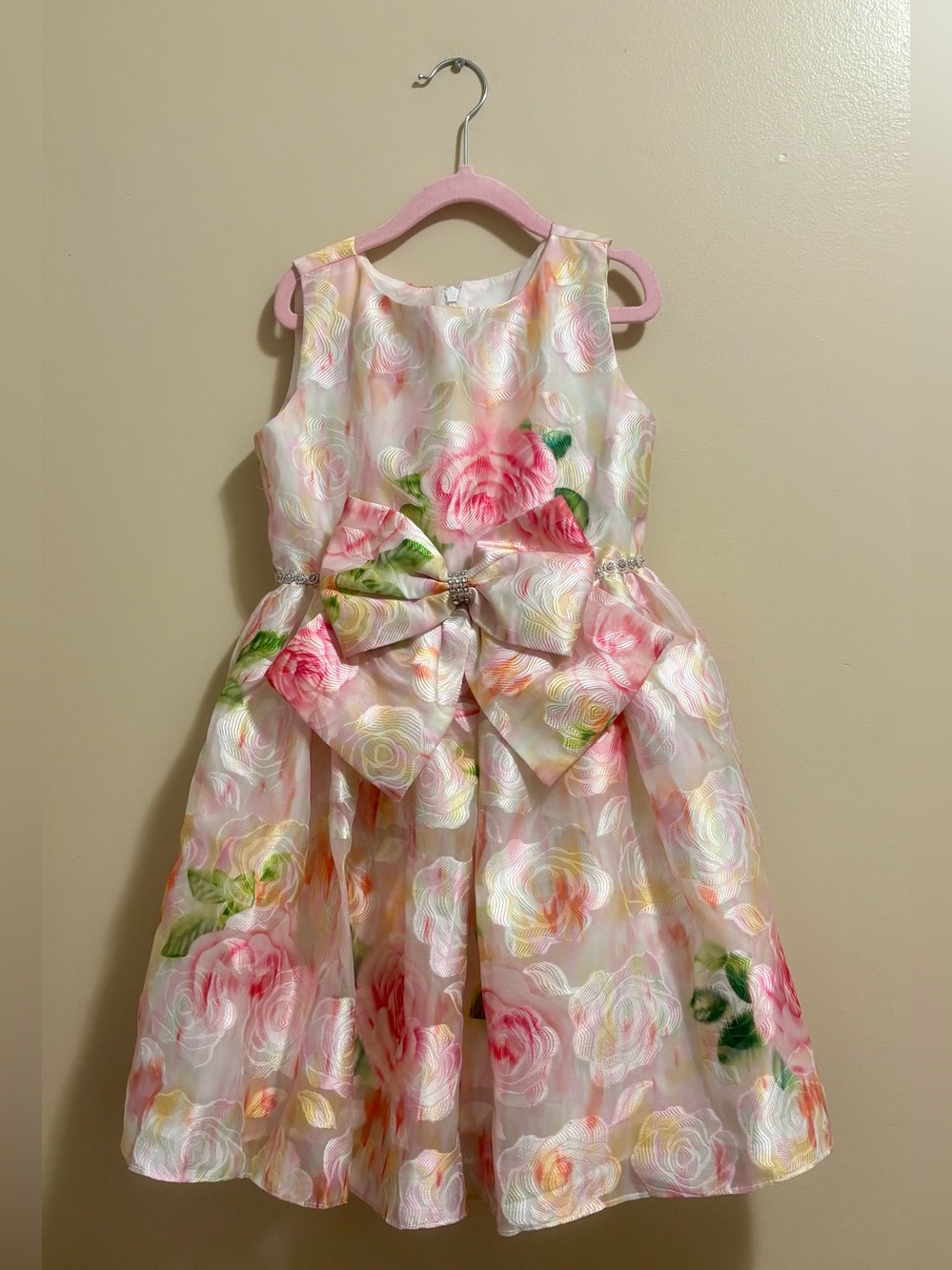Bonnie Jean Pink Floral Bow Holiday Dress